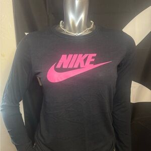 Nike Black Long Sleeve Shirt with Hot Pink Logo